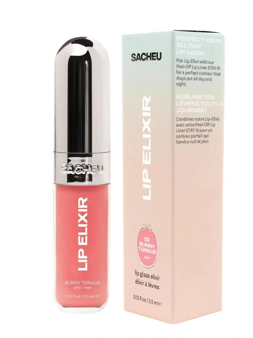 Sacheu Lip Glaze Elixir 3-in-1 Balm + Oil + Gloss in Bunny Tongue 3.5ml NEW